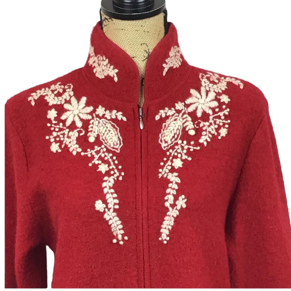 Coldwater Creek 100% Wool Red Embroidered Jacket - Picture 3 of 8